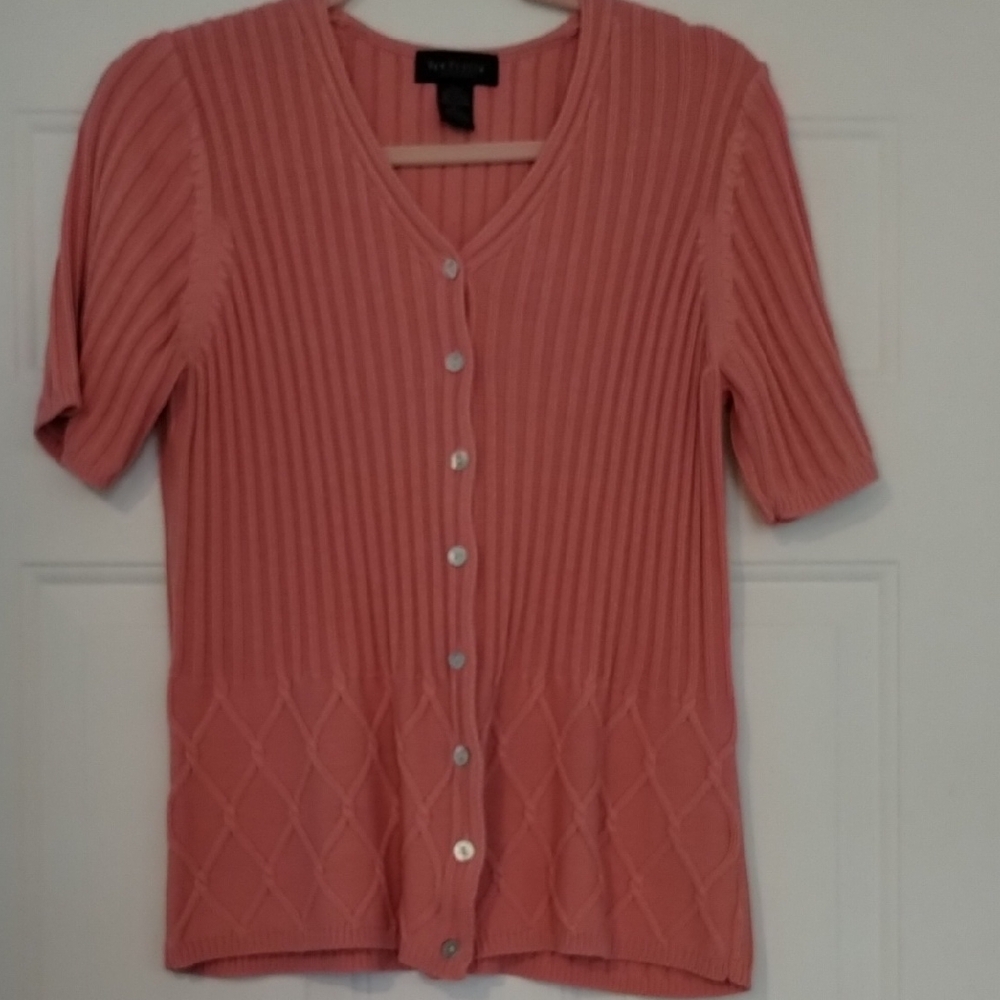 3 Women's Van Heusen Short Sleeve Ribbed Cardigan Size Large - Picture 2 of 15